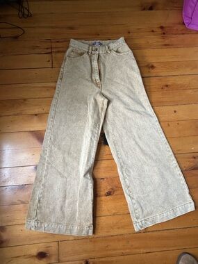 Urban Outfitters twill Wide-Leg Jeans 25 cotton tan